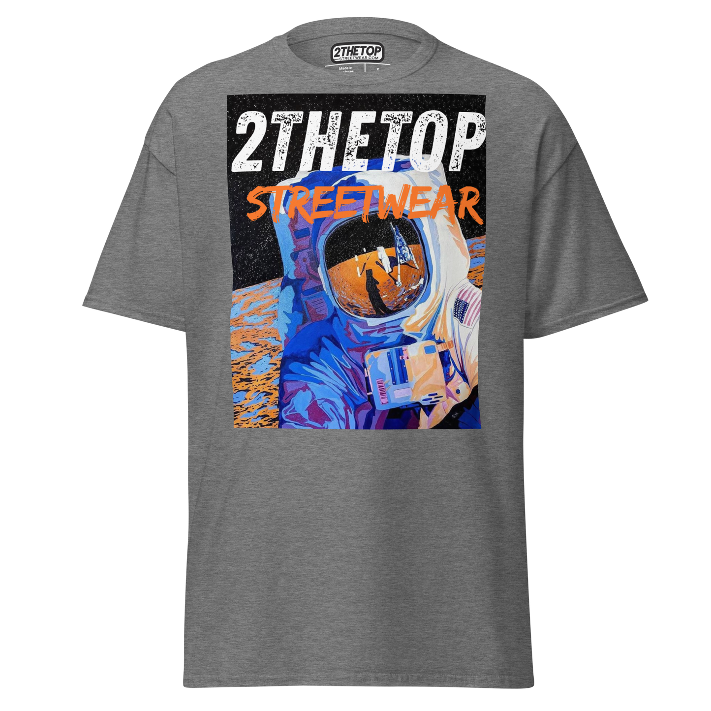 Adult streetwear graphics t-shirt with bold astronaut design and breathable cotton fabric