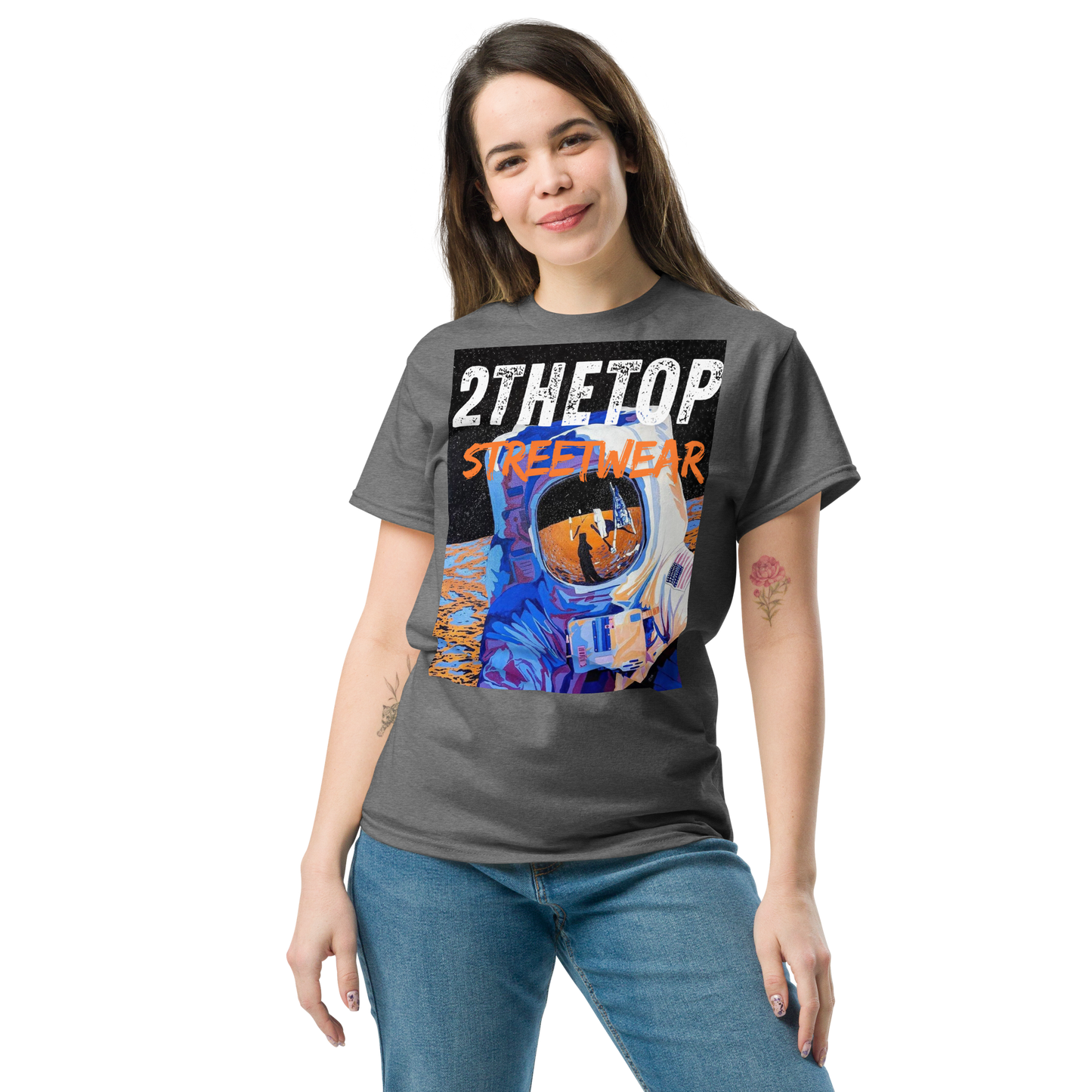 Graphics t-shirt with bold astronaut design for streetwear style adult tee