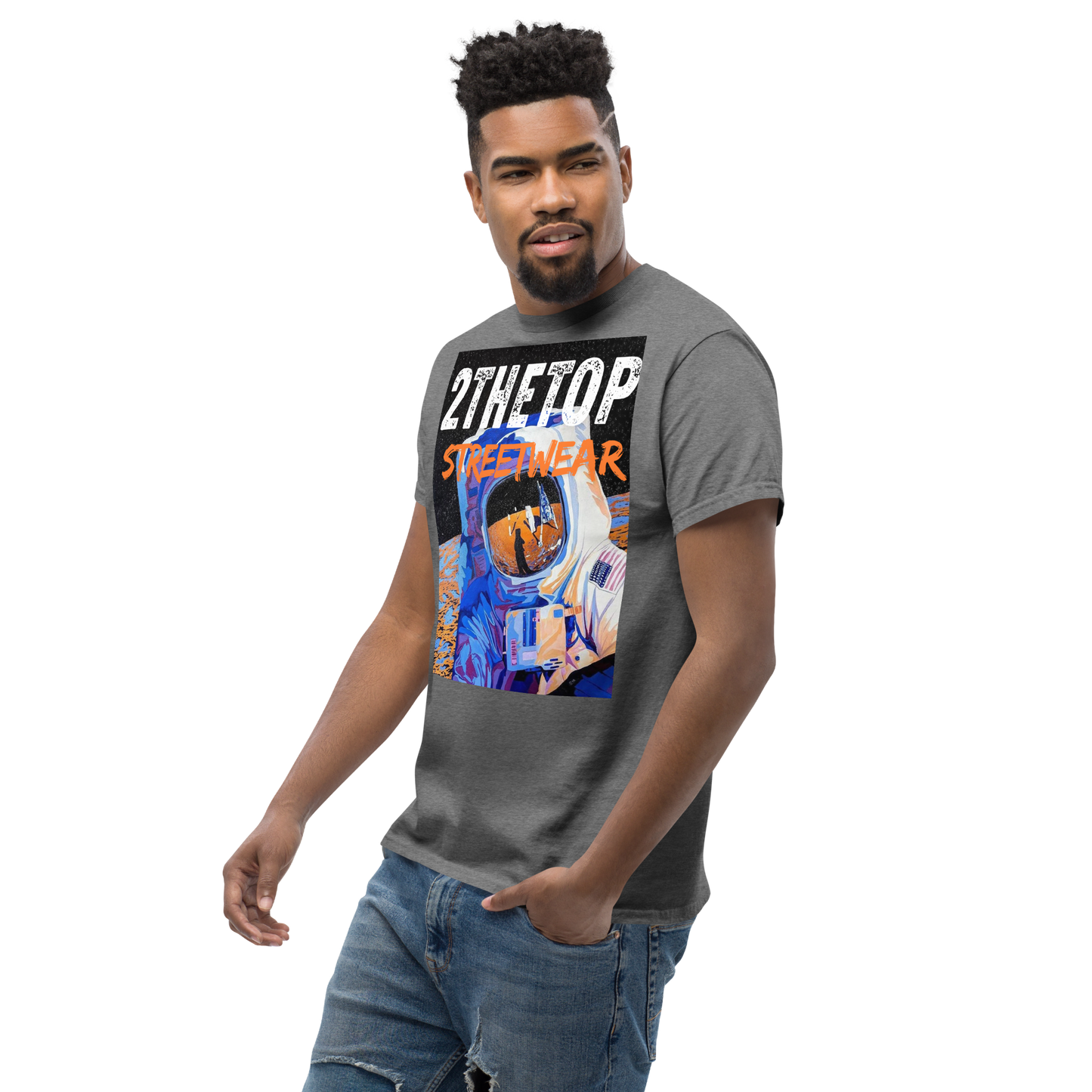 Streetwear graphics t-shirt with bold astronaut graphic on breathable cotton fabric