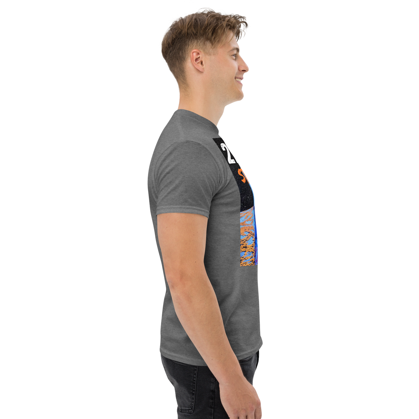 Black graphics t-shirt with astronaut design for streetwear style