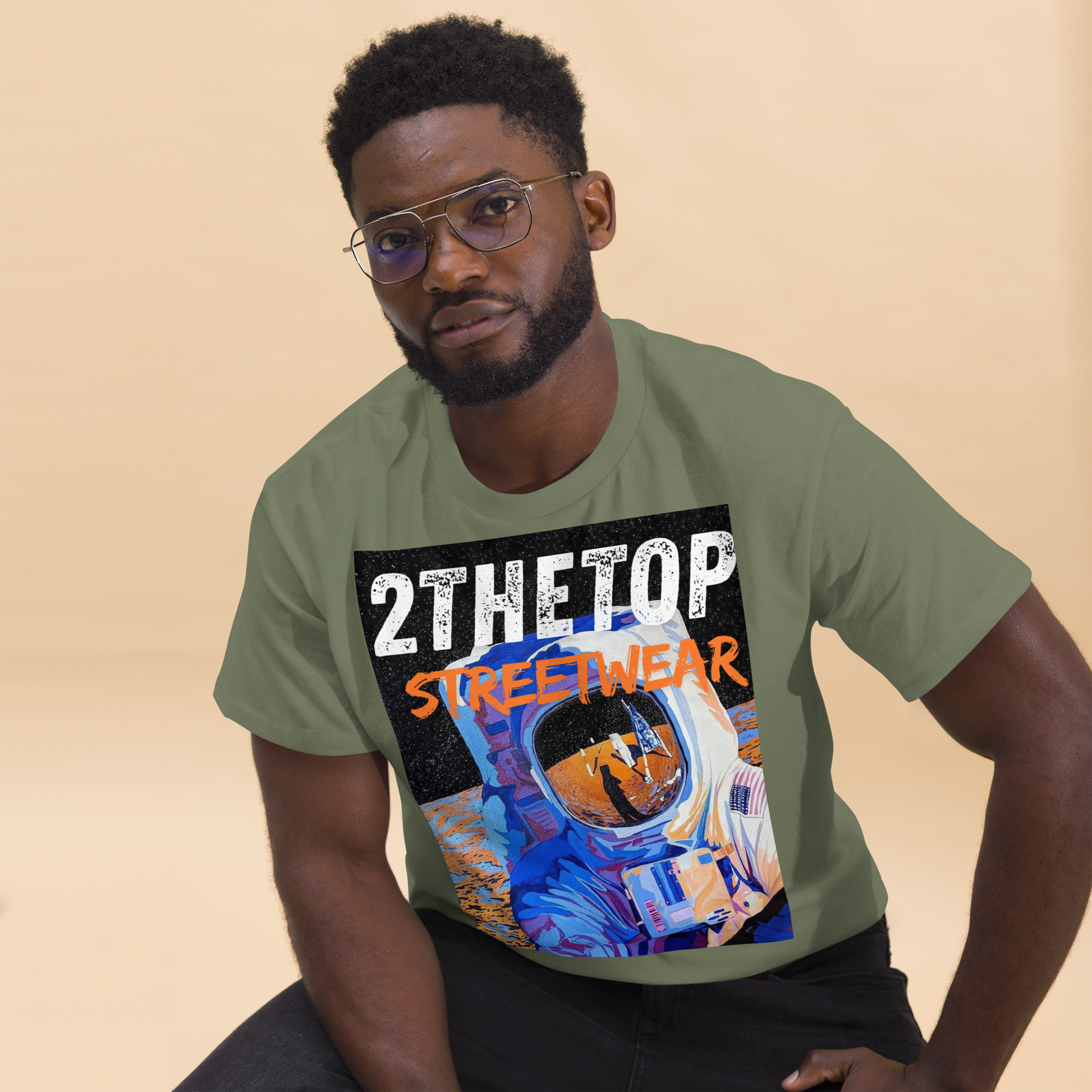 Urban streetwear graphics t-shirt with astronaut design on comfortable adult cotton tee