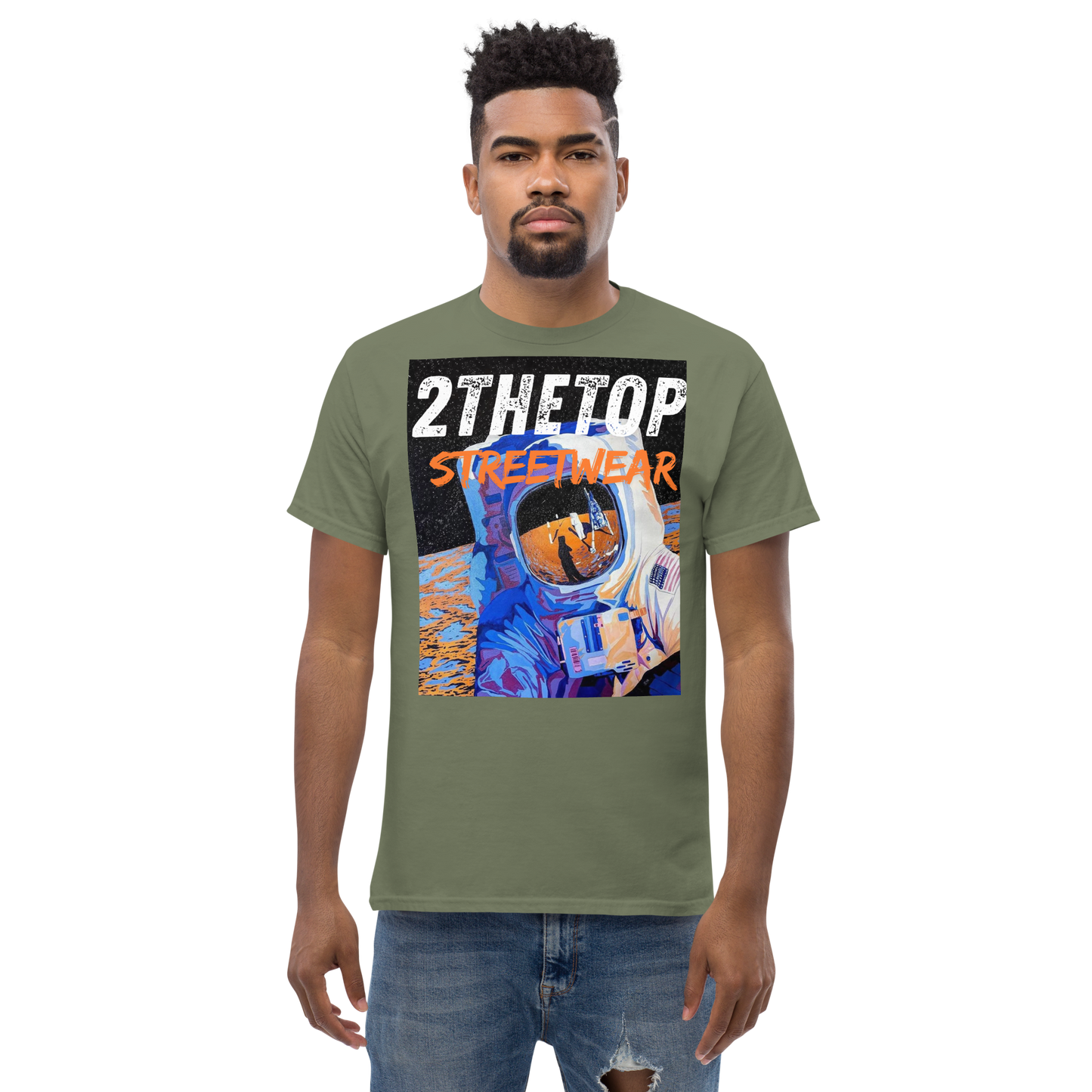 Adult streetwear graphics t-shirt featuring bold astronaut design on high-quality cotton fabric