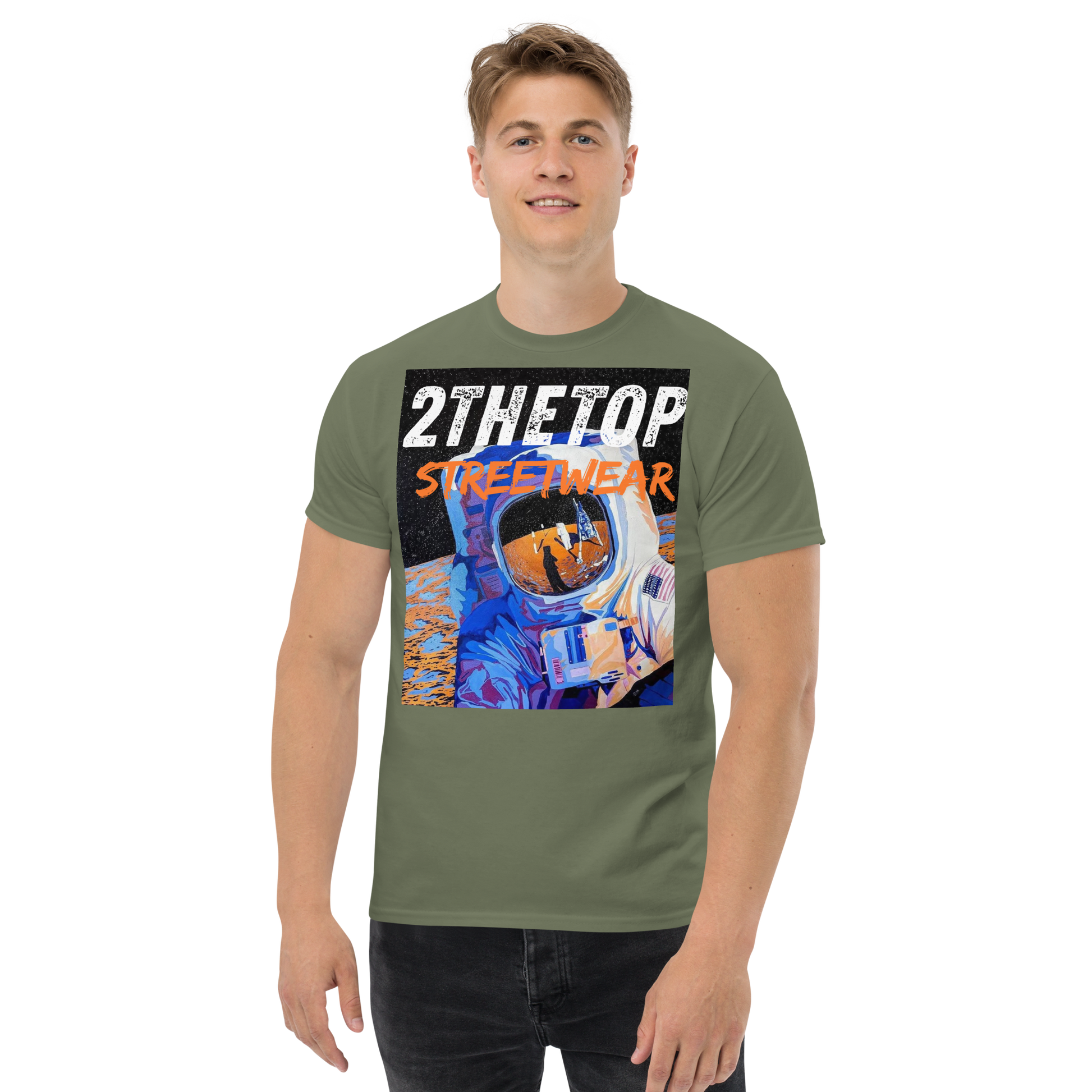 Men's streetwear graphics t-shirt featuring bold astronaut design on breathable cotton fabric