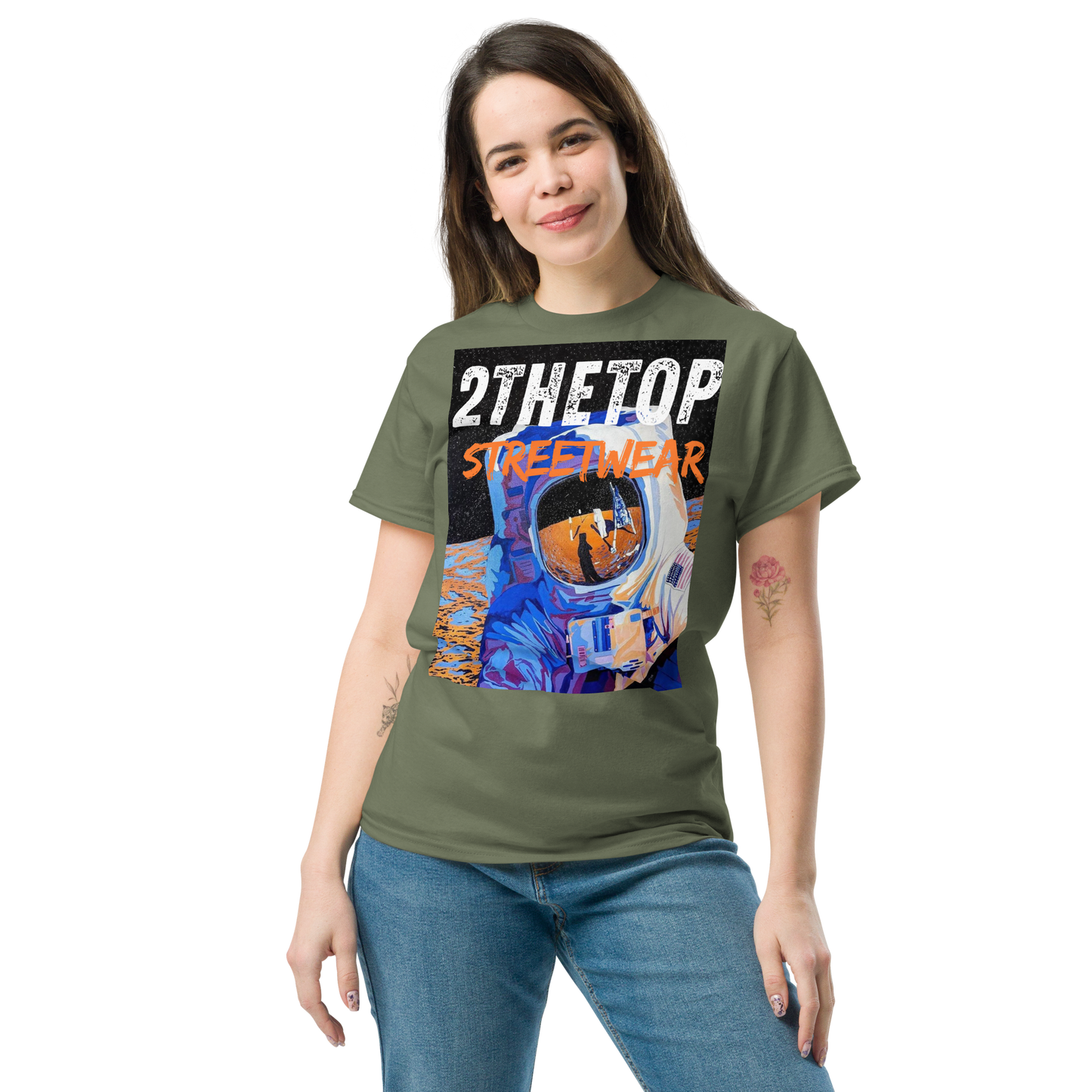 Adult streetwear graphics t-shirt with astronaut design in casual cotton fabric