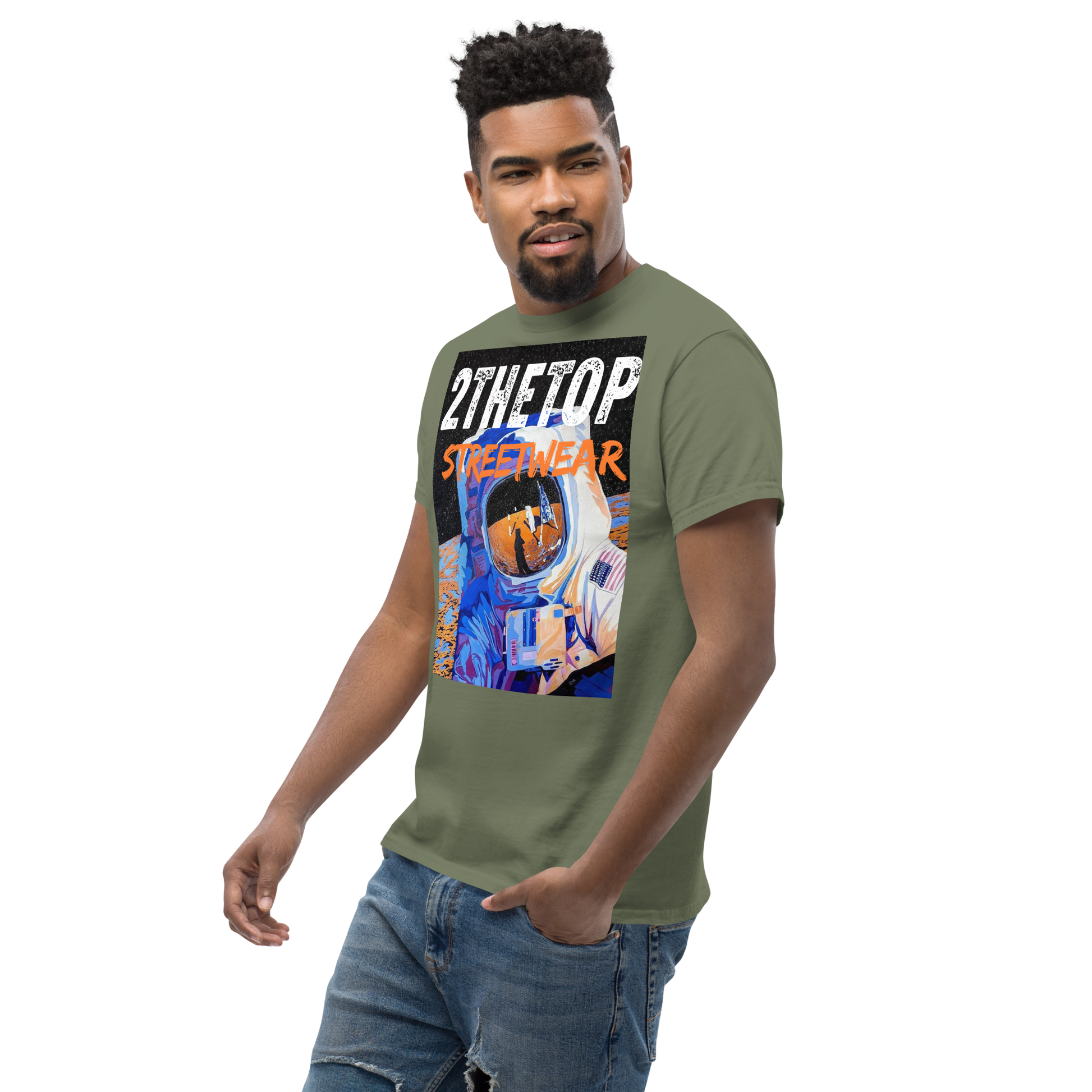 Adult streetwear graphics t-shirt with astronaut design on comfortable cotton fabric