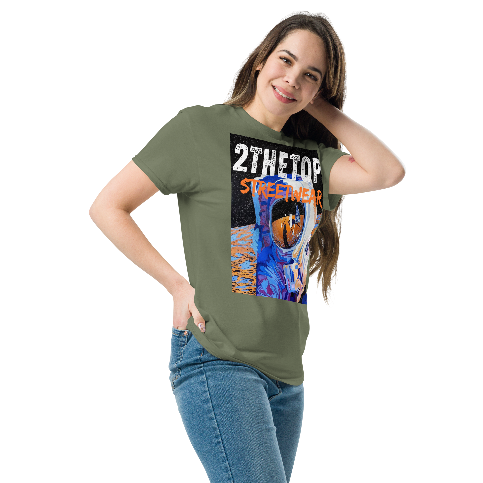Adult streetwear graphics t-shirt featuring bold astronaut design, breathable cotton, and durable stitching