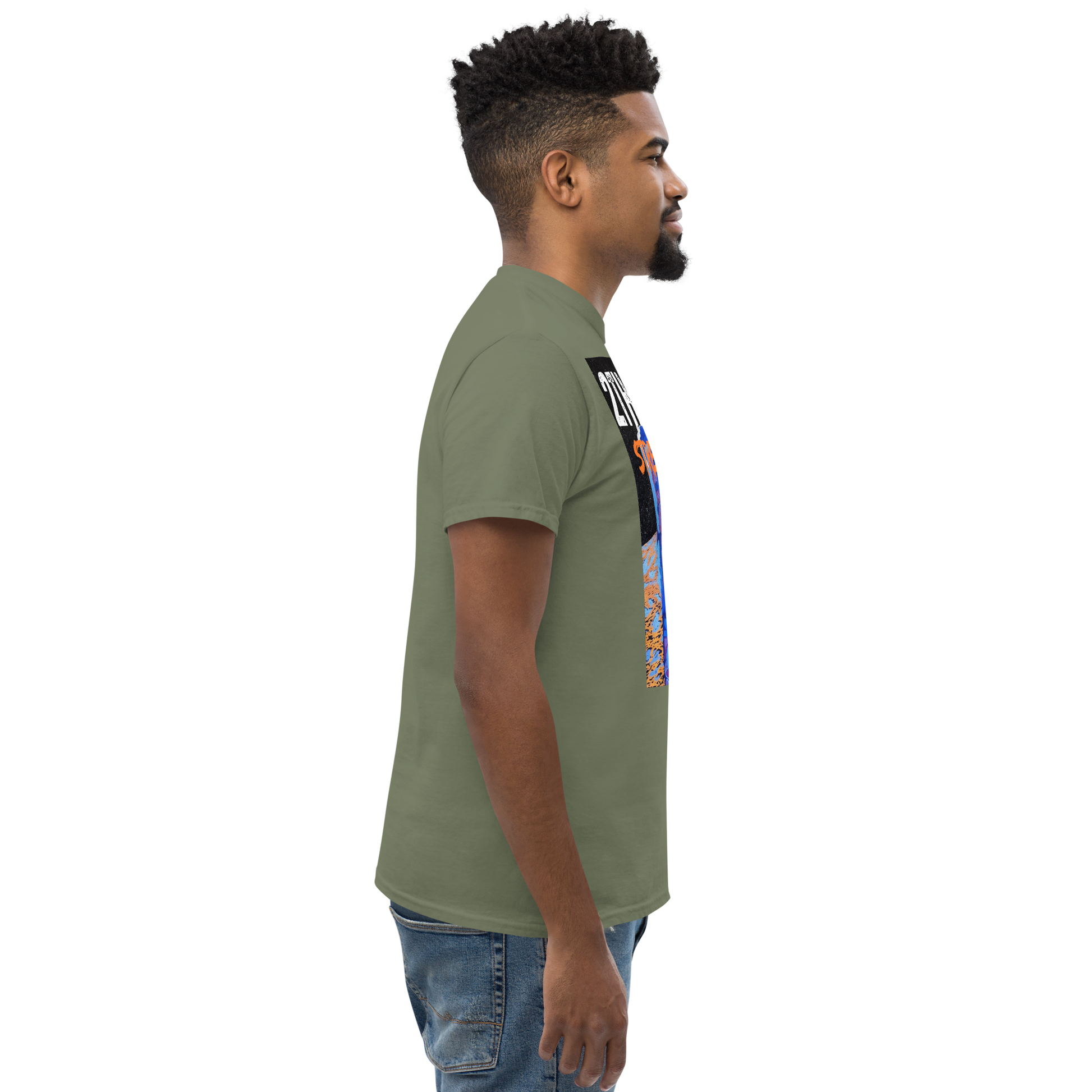 Black streetwear graphics t-shirt with bold astronaut print for men