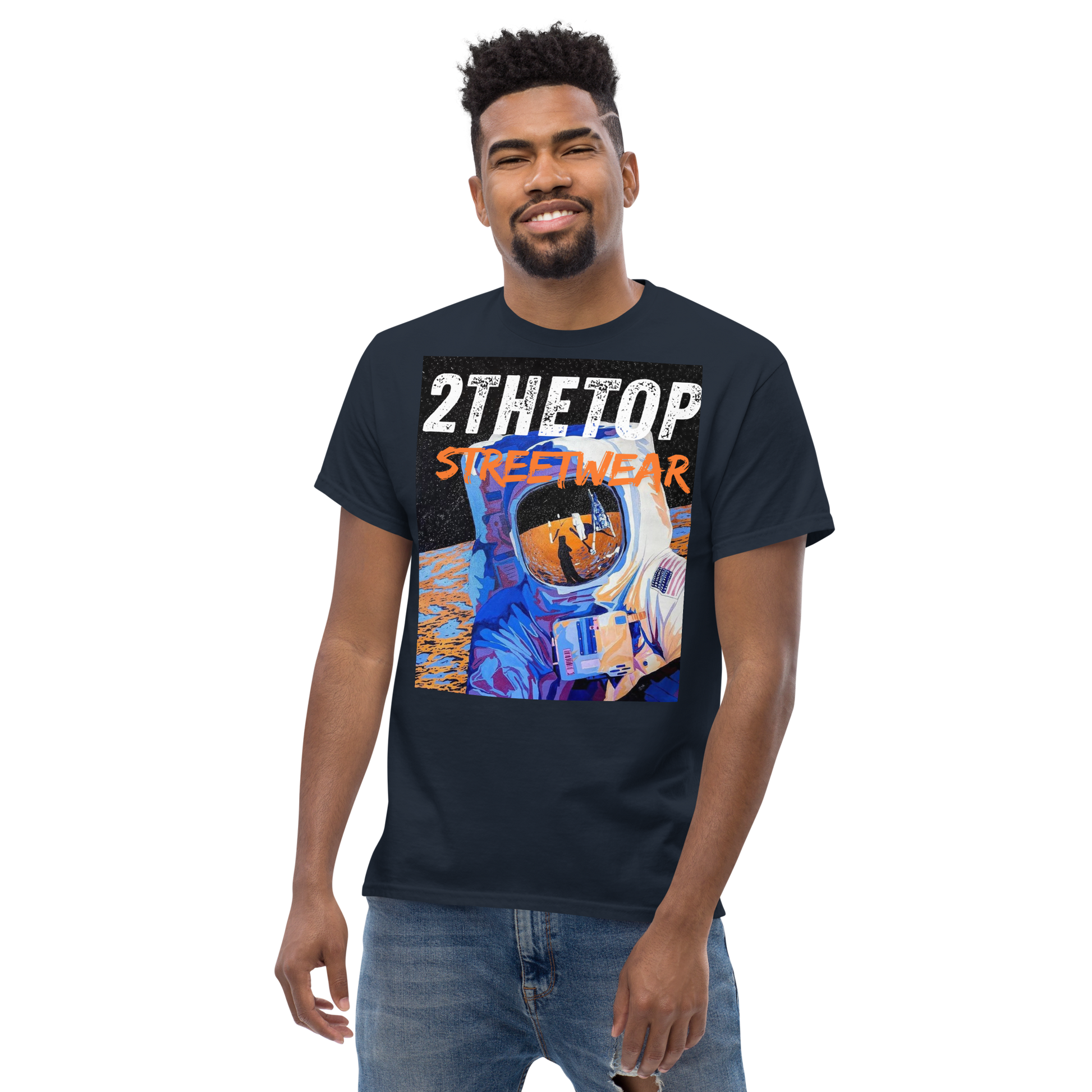 Men's streetwear graphics t-shirt with astronaut design on high-quality cotton fabric