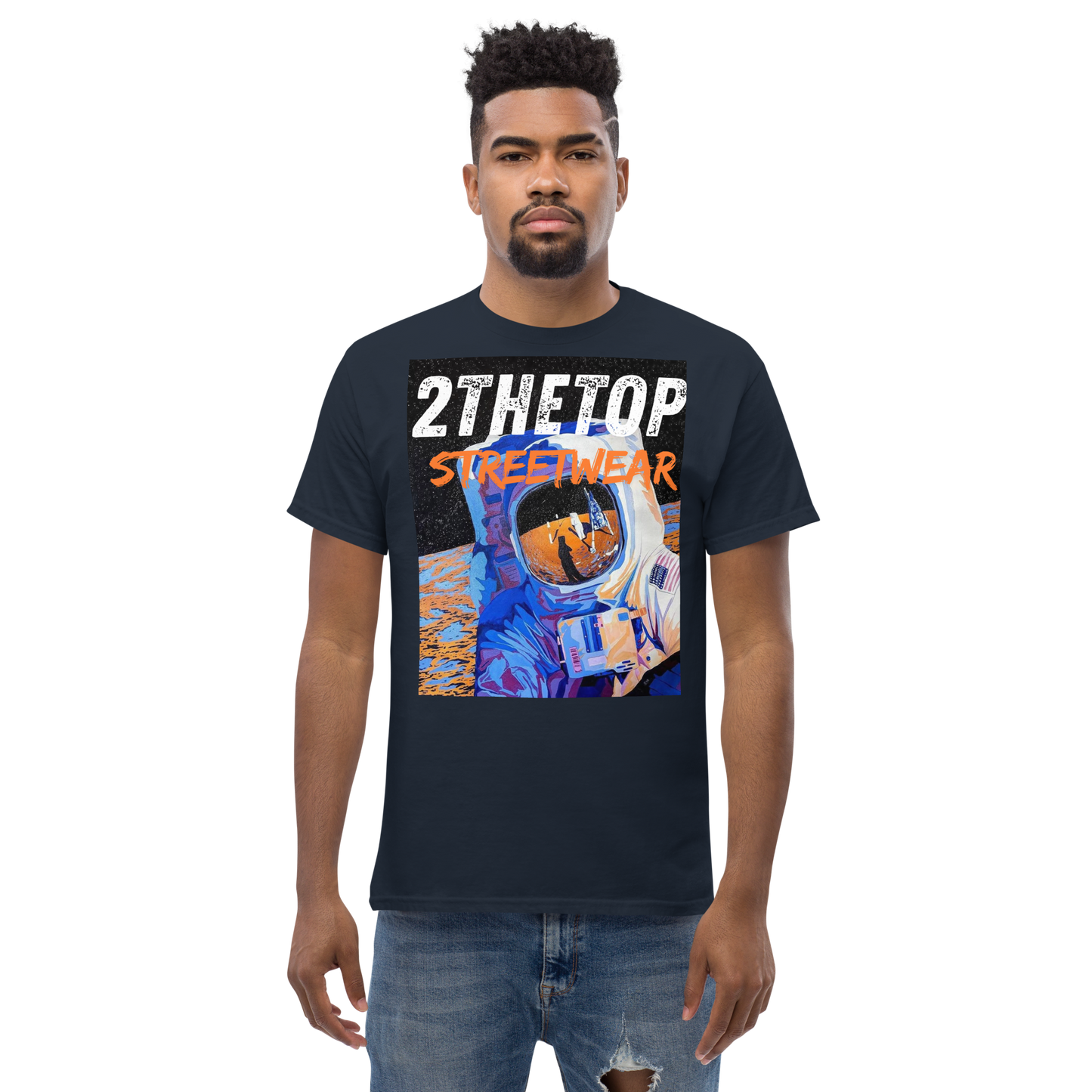 Adult streetwear graphics t-shirt featuring bold astronaut design on breathable cotton fabric