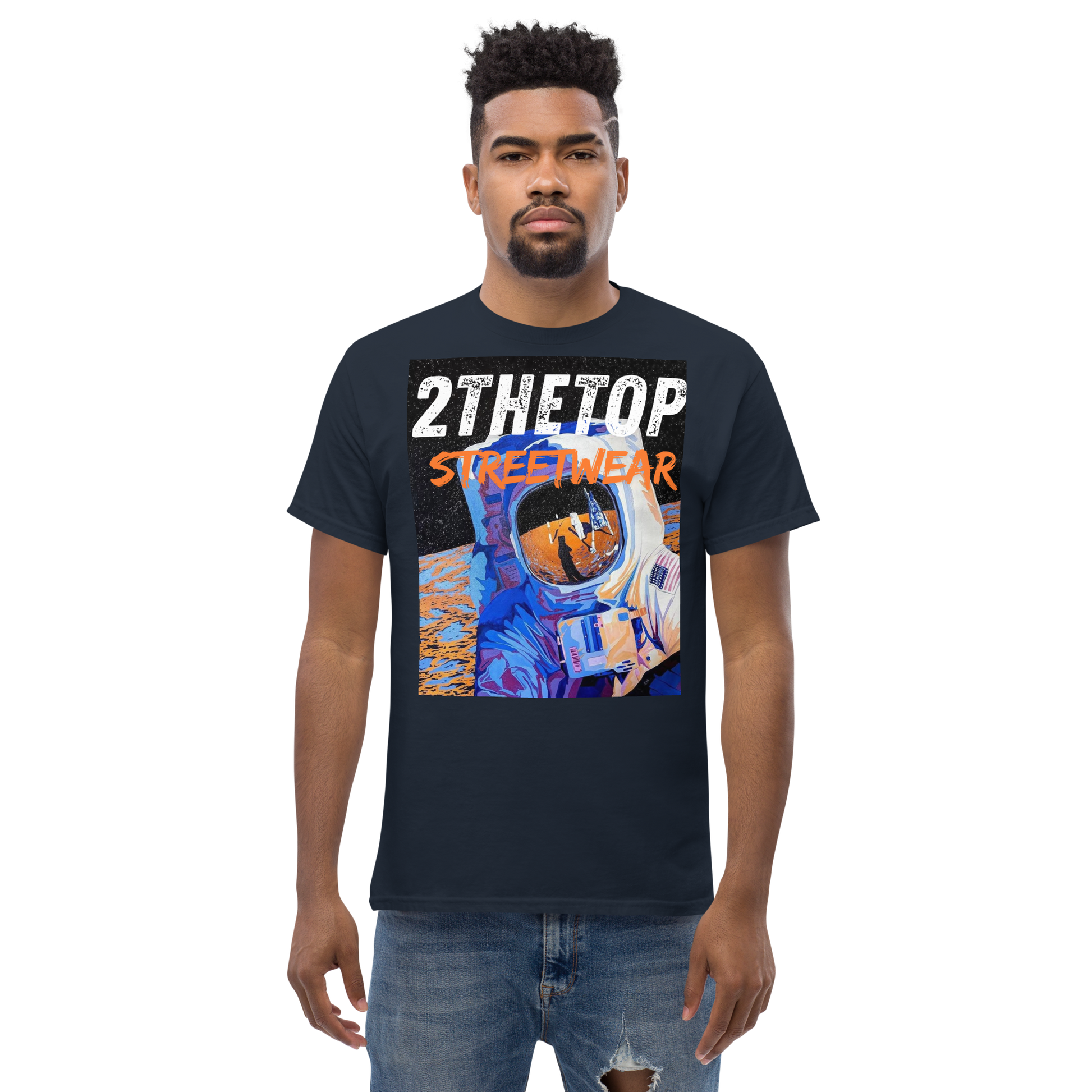 Adult streetwear graphics t-shirt featuring bold astronaut design on breathable cotton fabric