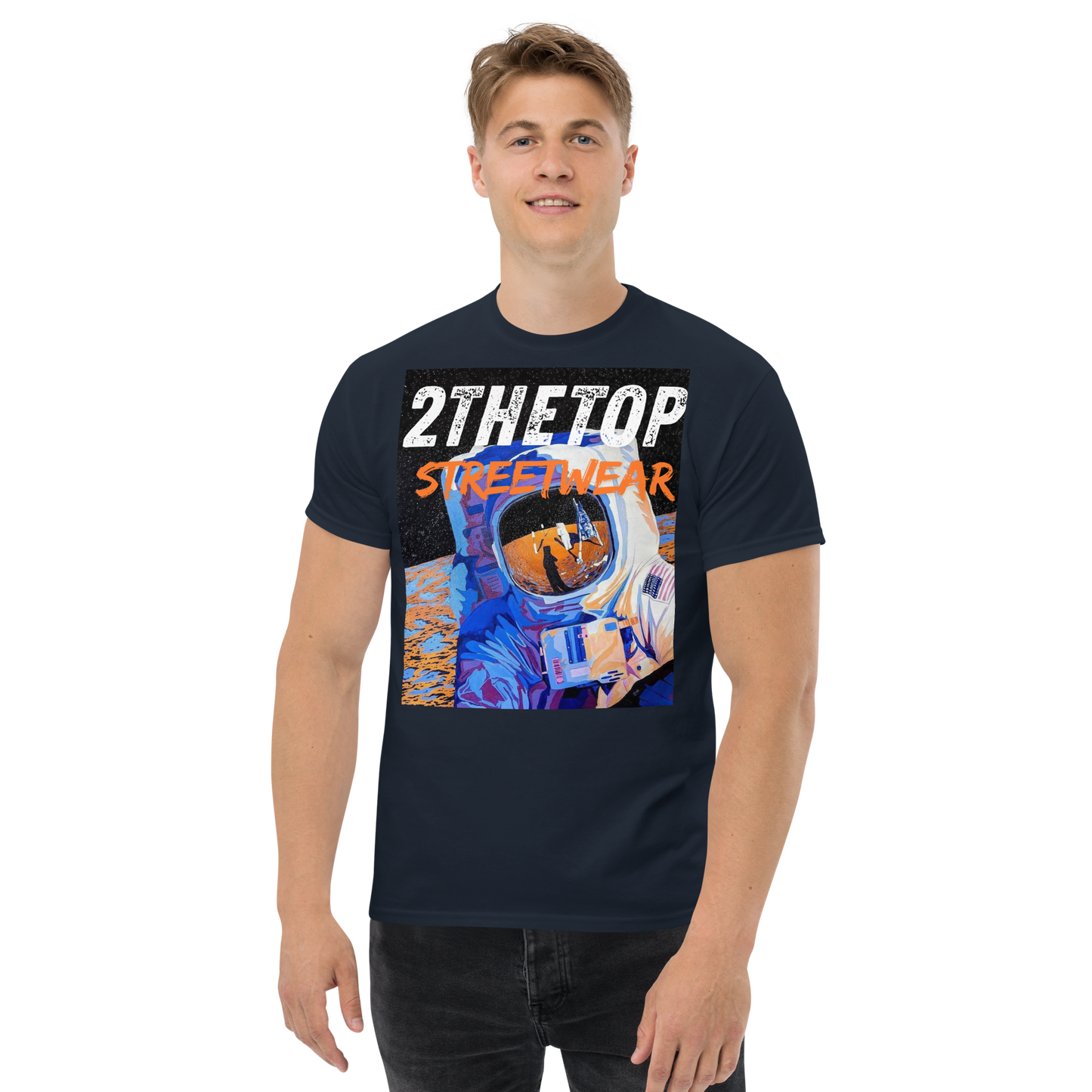 Adult streetwear graphics t-shirt featuring a bold astronaut design on breathable cotton fabric