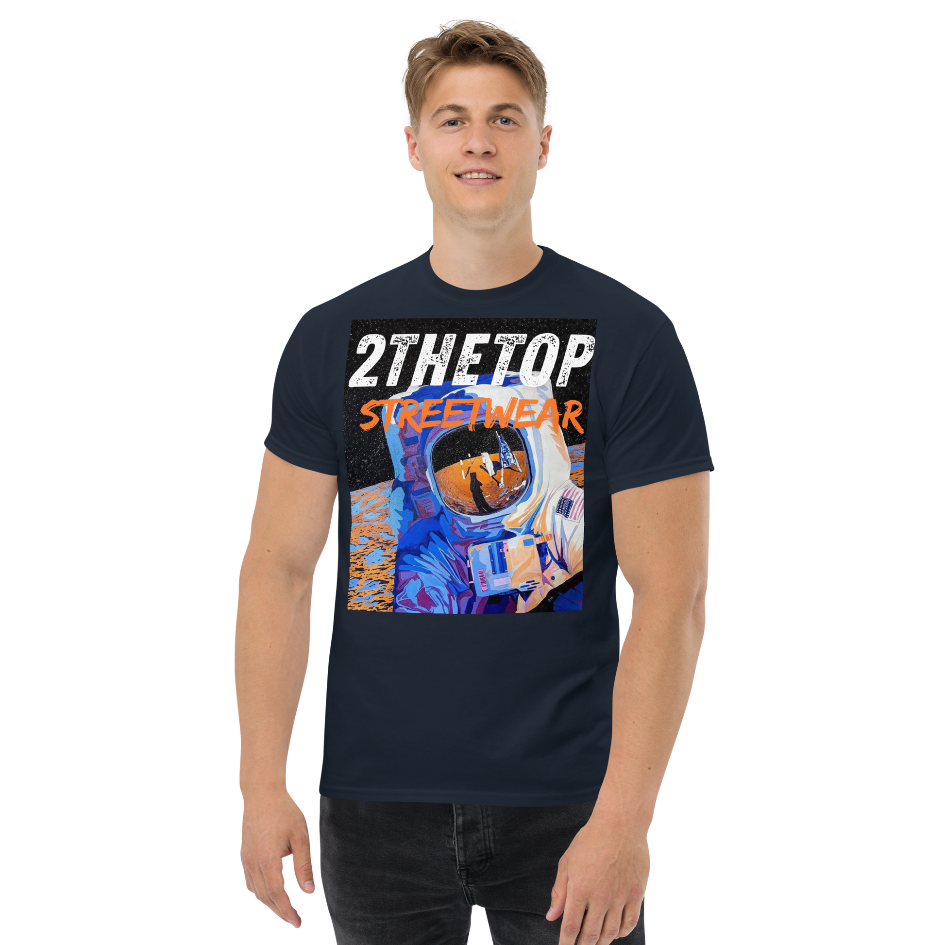 Adult streetwear graphics t-shirt featuring a bold astronaut design on breathable cotton fabric