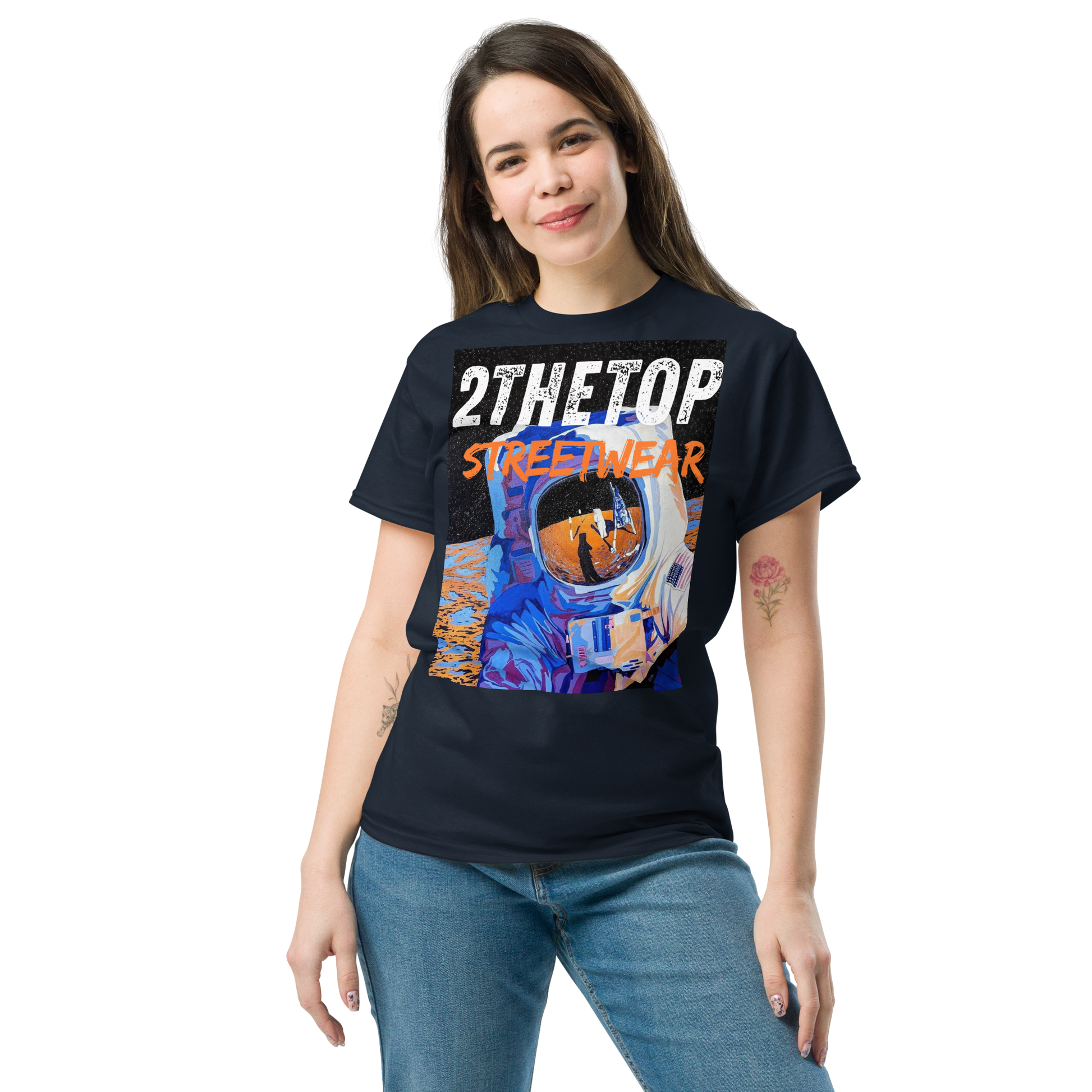Adult streetwear graphics t-shirt with bold astronaut design in cotton fabric