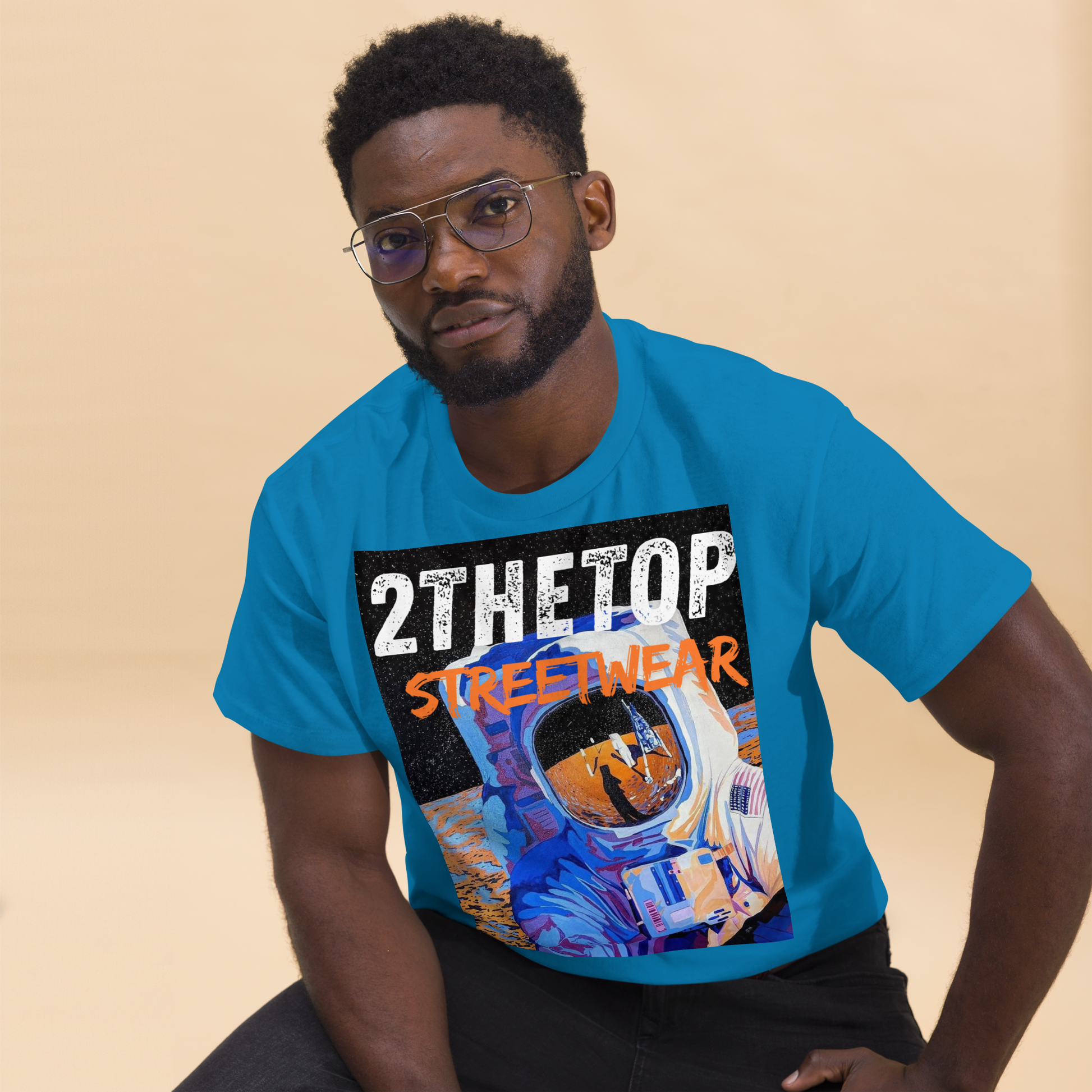 Urban streetwear adult graphics t-shirt with bold astronaut design, soft breathable cotton for casual style