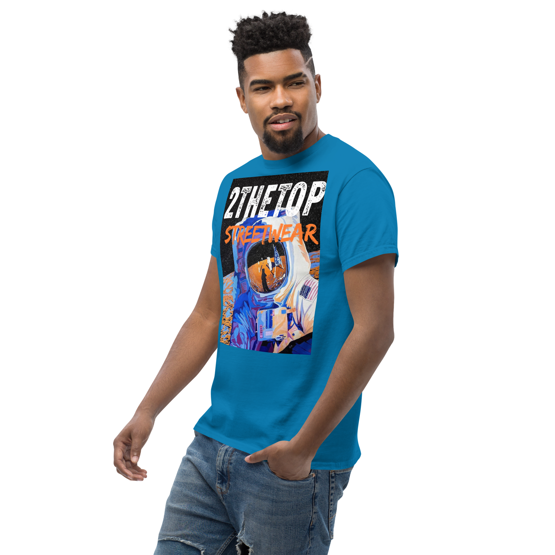 Adult graphics t-shirt with astronaut design for streetwear style and casual comfort