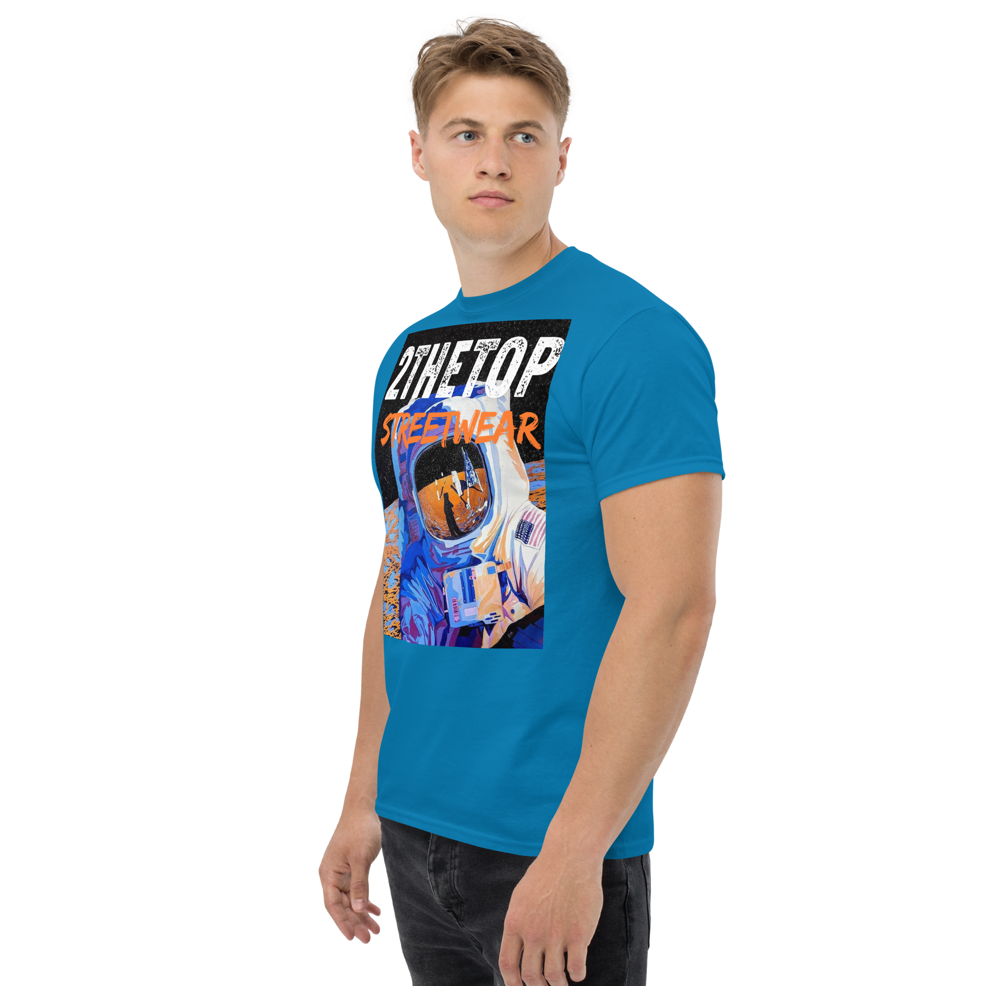 Adult streetwear graphics t-shirt featuring a bold astronaut design on breathable cotton fabric