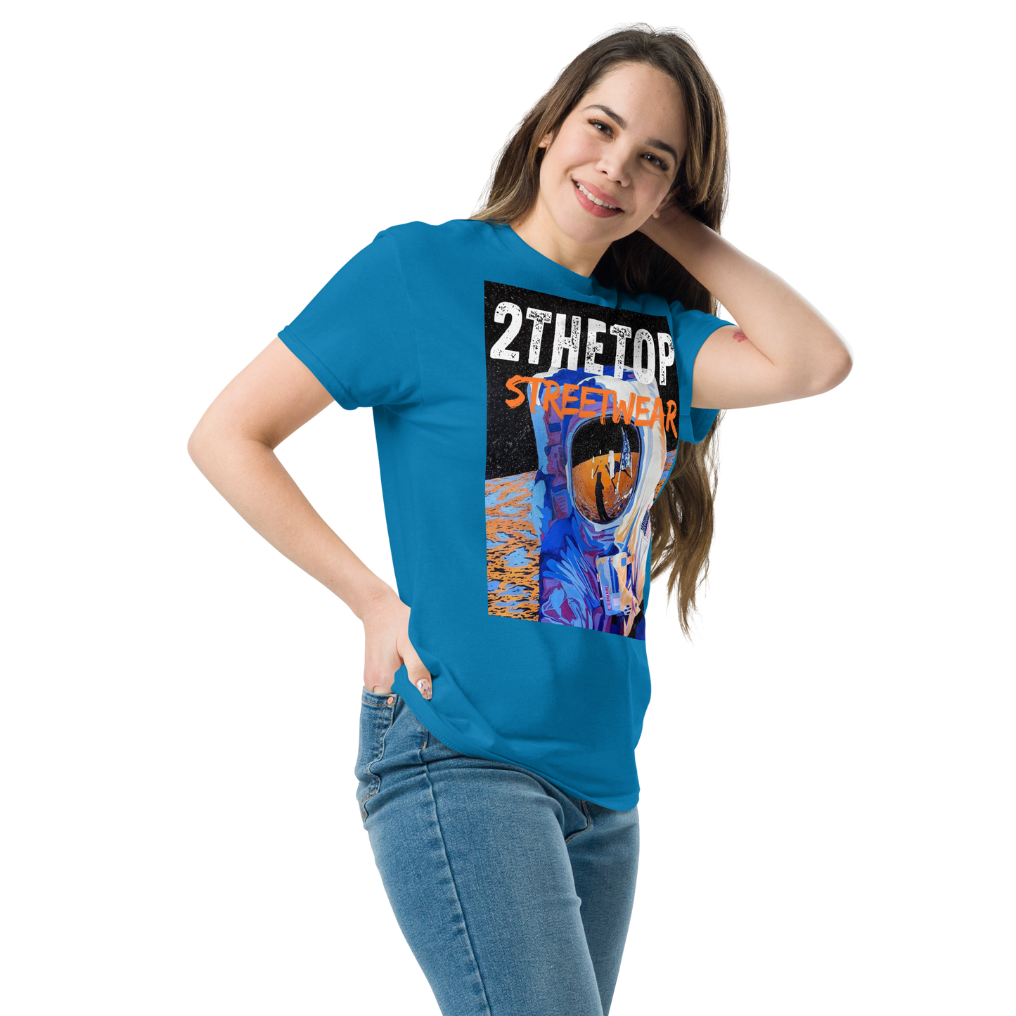 Urban streetwear graphics t-shirt featuring a bold astronaut design on breathable cotton fabric